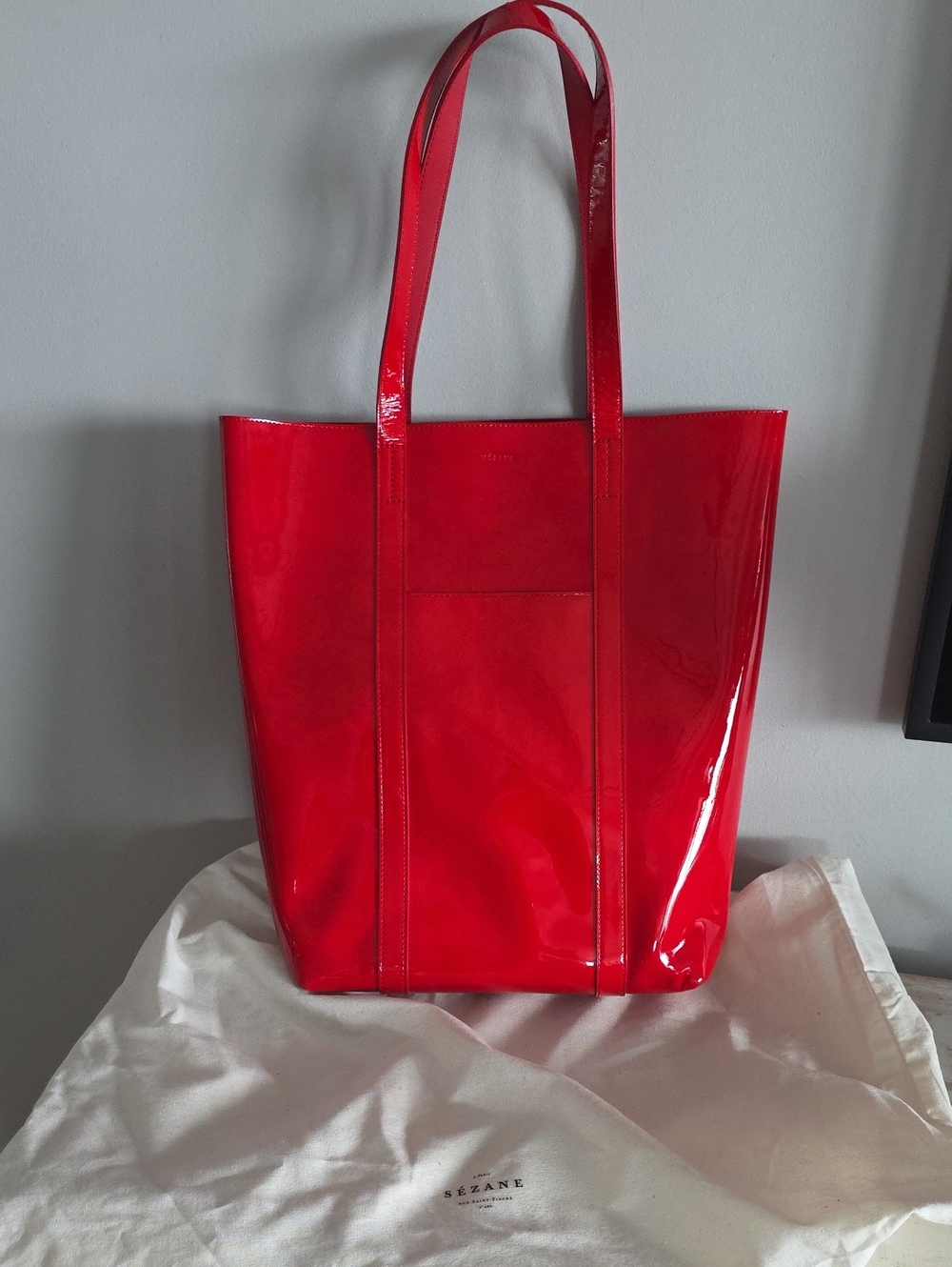 Sezane Red Patent Leather Tote Bag
